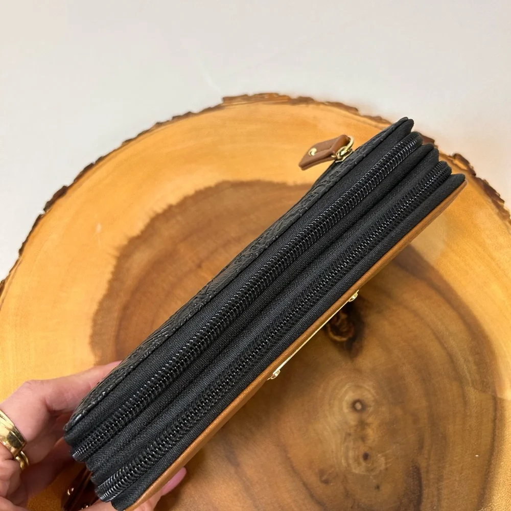 Stone Mountain Black & Cognac Tan Leather Paisley Zip Around Wallet & Checkbook - Picture 3 of 9